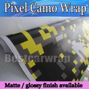 Klistermärken gula digital tiger camo vinyl bil wrap styling med luft bubbla gratis pixel kamouflag grafik bil klistermärke film 1.52x30m/roll 5x9