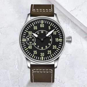 نظام Corgeut 44mm Aviator Hand Mechanical Retro Watch Men Men Luminous Seagull ST3600 Wristwatch Leather Latter Watches Watches