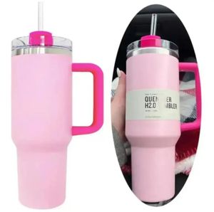 US STOCk PINK Flamingo 40oz Stainless Steel Mugs with Logo Handle Lid Straw Big Capacity Beer Tumblers Water Bottle for Valentine's Day Gift Camping GG1227