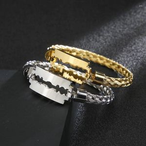 Bangle rostfritt ståltråd flätat kedjeblad ID -armband manschett för kvinnor män smycken semester gåvor 2.4 ''