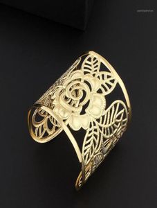 Bangle Hollow Wide Cuff Rose Flower Bracelet Bangles For Women Alloy Open Big Female Fashion Jewelry Accesorios Mujer12502578