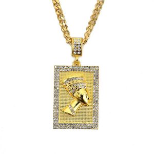 Hiphop Collana faraone egiziano Ciondolo color oro Carta quadrata Acciaio inossidabile Catena cubana Regalo per uomo Donna Gioielli etiope T280d