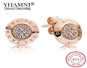 YHAMNI Classic design 18K Rose Gold Stud EARRING set Original 925 Silver CZ Diamond Earrings for Women Fashion Gify Accessories7644576