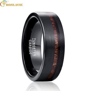 Trendy Wedding Band Black Matte Pure Carbide Tungsten Engagement Ring for Men Acacia Wood Mens Rings Gift Jewelery2667