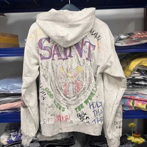 Mens Hoodies Sweatshirts Color Graffiti Full Print Saint Michael Hooded Sweatshirts High Quality Real Photo Men Women Street Hip Hop Style Saint Pullover Q231226