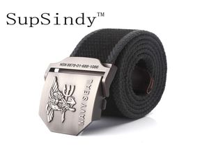 SUPSINDY MEN39S Canvas Belt Navy Seal Metal Buckle Military Belt Army Tactical Belts For Manlig toppkvalitet Män band Black Strip1583919