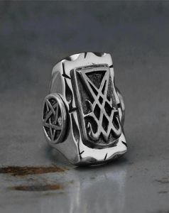 Cluster Rings EYHIMD Vintage Sigil Lucifer Biker Ring 316L Stainless Steel Baphomet Pentagram Of Satan For Men Male Punk Jewelry281912719