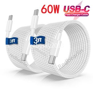 3A PD 60W C till C Fabric USB C till USB-C Typ C-laddningskabelkablar 1M 3ft för Samsung Galaxy S10 S20 S22 S23 S24 Xiaomi Huawei HTC LG B1 Telefon-15