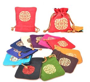 Chinese style Embroidery Lucky Small Cloth Bag Jewelry Gift Packaging Cotton Linen Drawstring Storage Pouch Spice Sachet Candy Fav6964272