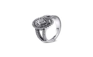 Pierścienie klastra Autentyczne 925 Sterling Srebrny Błyszczący podwójny pierścionek Wedding Wedding For Women Fine Jewelry Gift Bijoux 20215765980
