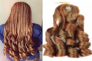 Syntetiska spiral lockar flätning hår franska lockar 22 tum för kvinna virkning hår lösa våg virkning hår bundna ls041166159