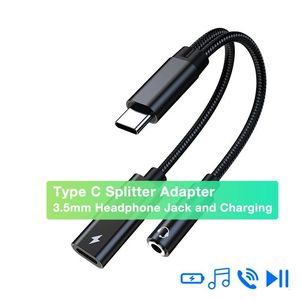 Connectors 2 in 1 USBC to 3.5mm Headphone Charging Adapter Splitter DAC AUX PD Fast Charge Cable for MacBook iPad Pro Google SAMSUNG HIFI