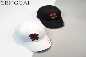 ZENGCAI Snapback Кепки Унисекс Кольцо Изогнутые Шляпы Кепки Мужчины Женщины Бейсболка с кольцами Ретро Роза Цветы Папа Шляпа Досуг Gorra6724950