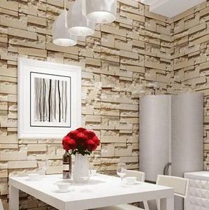 Wallpapers Wholesale New style 3D Luxury Wood Blocks Effect Brown Stone Brick 10M Wallpaper Roll Living Room Background Wall Decor Wall Pape