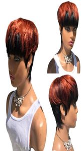 Ombre Red Color Short Wavy Bob Pixie Cut Wig Full Machine Made Non Lace Human Hair Wigs With Bangs for Black Women6758979