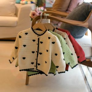 Autumn Winter Kids Girls Sweater Cotton Knitted Love Jacquard Baby Girls Cardigan Single Breasted Toddler Girls Coat 231226