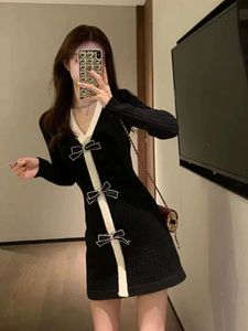 Deeptown Stil Mini Örme Elbise Kadın Y2K Vintage Uzun Kollu Tunik Siyah Elbiseler Sevimli Tatlı Kış Vestidos 231226