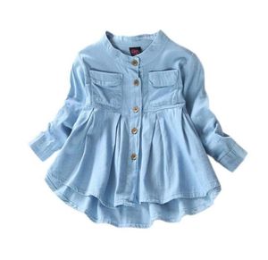 Denim Girl Camicette Abbigliamento Autunno Neonate Jeans Camicie Solid Jean Bambini Bambini Manica lunga Colletto alla coreana Moda Completo 220128229764