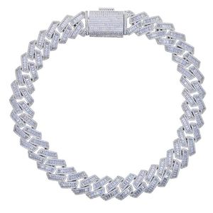 Chokerze lodowe Bling 19 mm bagietka cZ ciężki kubański łańcuch łączy Naszyjnik srebrny kolor 5a cyrkon chok hip hop men kobiety żyd206l