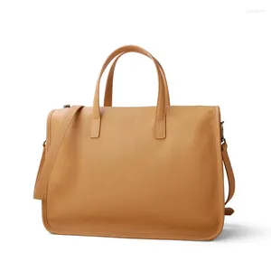 Evening Bags Luxury Full Grain Cowhide Genuine Leather Women Bag Business Briefcase Laptop Handbag For Lady Female With Shoulder Messenger