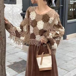 Kadın Sweaters Kore moda tığ işi üstler kadınlar batwing kol örgü süveter kazak sonbahar kış forması jersey jumper mahsul üst püskül