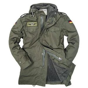 German Army Military Jacket Men Winter Cotton Thermal Trench with Hood Jackets Fleece Lining Coat 231226