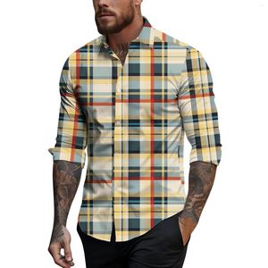 Men's T Shirts Spring Summer Casual Plaid Print Lapel Long Sleeve Shirt Top Clothing And Offers