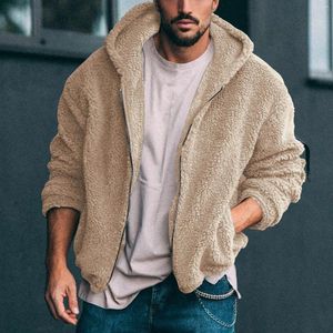 Jaquetas masculinas de pelúcia quente outwear para casual outono/inverno fofo hoodie com zíper de manga comprida casaco masculino moletom casacos