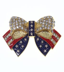 Gold Plating Crystal Emamel American Flag Bowknot Pin Brosch Veteran Jewelry Campaign Brooches2640939