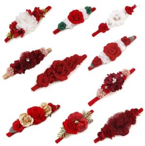 Acessórios de cabelo bebê bandana flores para meninas bonito doce vermelho rosa elástico floral bandas nascido criança headwear náilon headbands