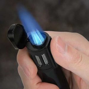 Portable Metal Butane No Gas Turbo Welding Gun Outdoor Windproof Three Straight Flush Flame Multifunction Cigar Lighter Men's Gift