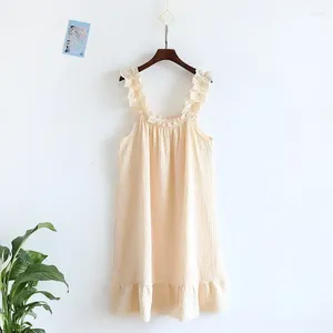 Ropa de dormir para mujer Inicio Camisola larga Tirante puro Señoras encantadoras Vestido de algodón dulce fino Hilo Camisón suelto Camisón de longitud media Verano y sexy