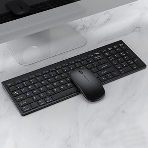 Kabellose Tastatur- und Maus-Kombination, 2,4 G USB, geräuschlos, Hintergrundbeleuchtung, wiederaufladbar, schlanke Größe in voller Größe