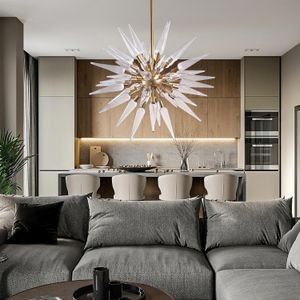 Modern Sputnik Pendant Lamp White clear Murano blown glass with brass frame pendant light fixture for dining room entrance bedroom entrance foyer living room