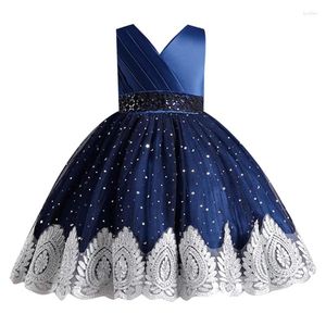 ガールドレスModx Girls Wedding Sequinin Bow Princess Birthday Invined Party Dress Lace Vestido Fiesta Robe Princesse Fille Bridesmaid