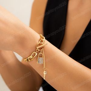 Prosty, masywny łańcuch pełny geometryczny bransoletka z urokiem dhinestone dla kobiet bransoletki dziewczęta damskie imprezowe prezenty biżuterii