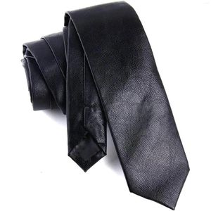 Bow Ties Men's Handmade PU Leather Black Skinny Necktie 5.5CM Width For Wedding Business Suit Shirt Accessries