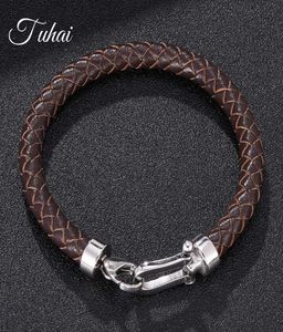 Moda pulseira de couro genuíno trançado pulseiras unissex aço inoxidável fecho lagosta pulseira moda uso diário jóias 7978615