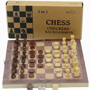 5Size Folding Holz Internationales Schach -Schach -Backgammon -Checkers Travel Chess Board Set Drafts Family Game Portable Brettspiel 231227