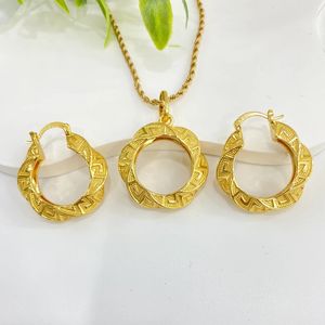 18k Gold Plating Classic Jewelry Set for Women Large Circle Earring Pendant Dubai Trendy Wedding Anniversary Accessories Gift 231226