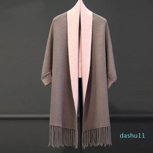 Inverno marca de moda cashmere lenço de dois lados feminino xale capa cobertor sólido foulard franjas camisola de manga comprida