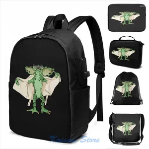 Mochila Engraçado Gráfico Impressão Gremlin Flasher Carga USB Homens Sacos Escolares Mulheres Bolsa Viagem Laptop