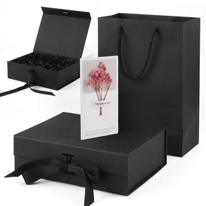 Box regalo pieghevole magnetico 4 in 1 (23x17x7cm)+borsa (28x20x8cm)+20 g di scarti di carta Lafite+cartolina di auguri di fiori secca (9x16cm) 231227