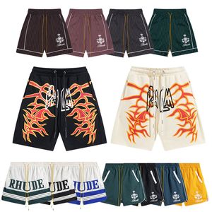 Rhude högkvalitativ designer shorts mode shorts män kvinnor euro storlek strand shorts sport andas svart vit broderad bokstäver gul kort