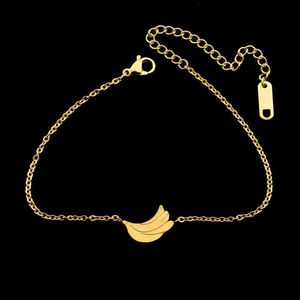 Todo 10 pçs / lote de aço inoxidável mínimo banana pulseiras para mulheres crianças jóias cor dourada delicada frutas armbandjes dames link 251g