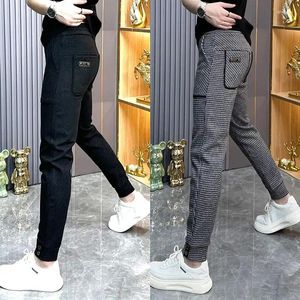 Men's Pants 2024 High-end Business Plaid Casual Slim Fit All-match Small Foot Spring Trend Male Trousers Stretch