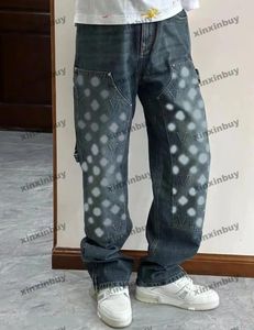 Pants xinxinbuy Men women designer pant letter emboss fabric jeans denim Spring summer apricot black blue S2XL
