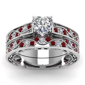 Delicate Heart-shaped Diamond Wedding Ring 925 Sterling Silver Ruby Bridal Ring Set Wedding Ring Anniversary Commitment Jewelry Si247r