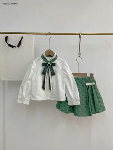 New girls tracksuits Green gemstone bow decoration kids dress suits Size 110-160 White shirt and logo full print skirt Dec20