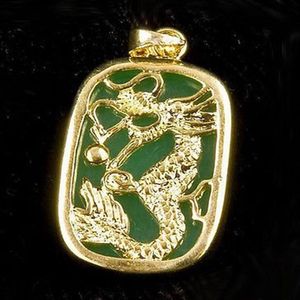 Hela Emerald Green Jade Yellow Gold Plated Dragon Tablet Pendant and Necklace258V